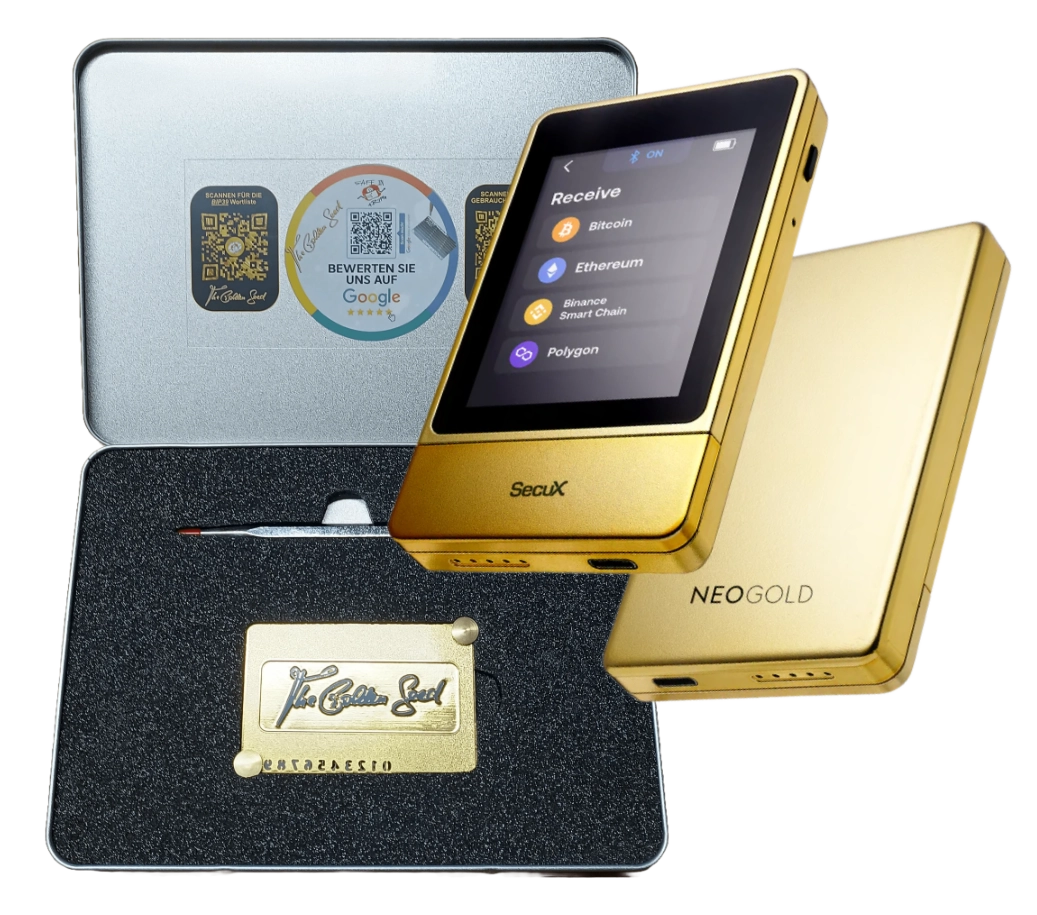 Steelwallet & Hardwarewallet „Ultimate Gold Bundle: Sichere Krypto-Speicherung trifft luxuriöses Design“