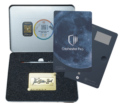 Steelwallet &amp; Hardwarewallet „Mobiles Sicherheits-Bundle: The Golden Seed &amp; CoolWallet Pro – Maximale Sicherheit, überall“