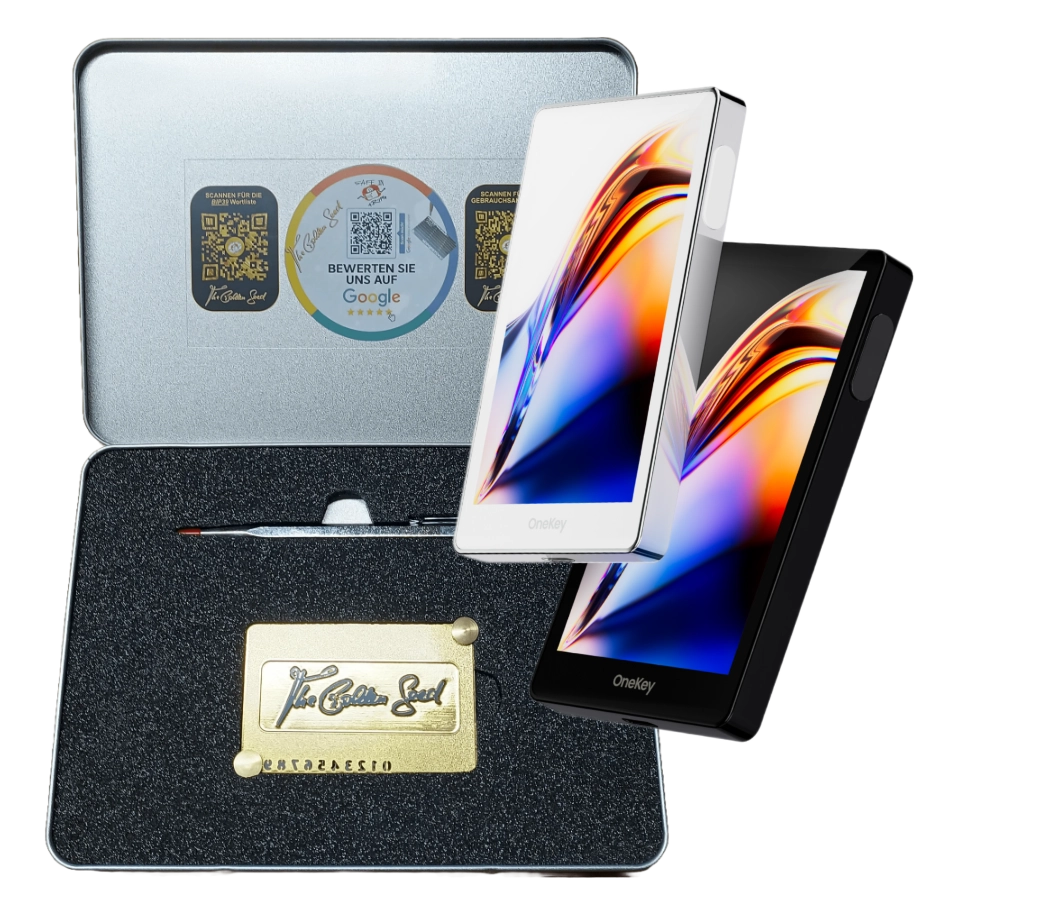 "Exklusives Luxus-Bundle: Steelwallet &amp; Hardwarewallet – The Golden Seed &amp; OneKey Pro für maximale Sicherheit"