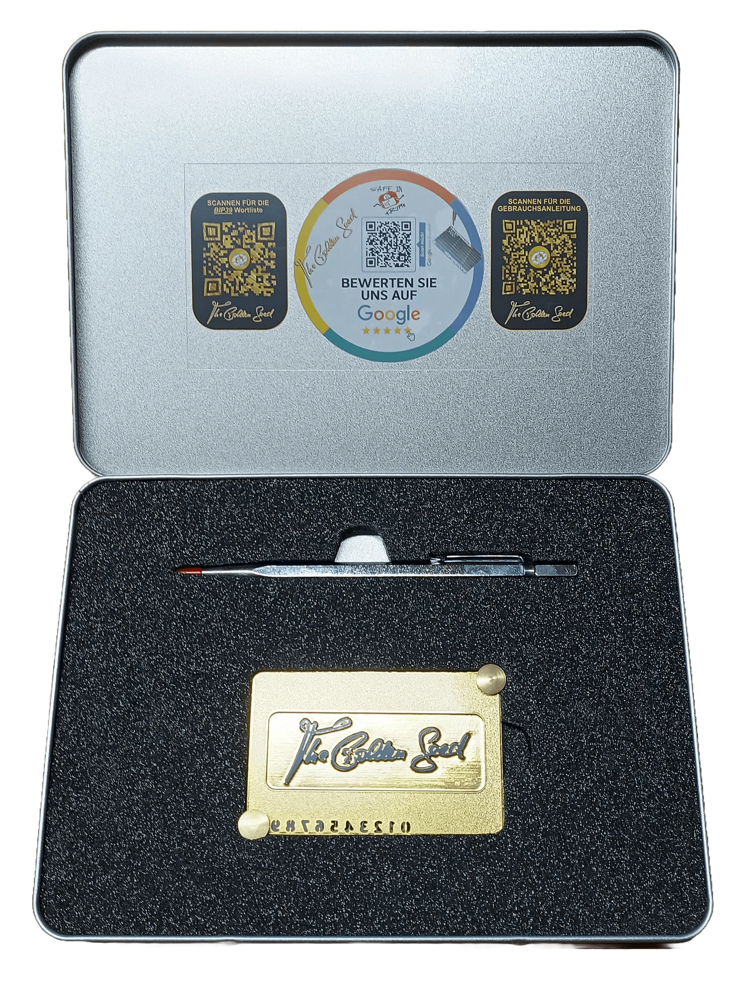 Steelwallet &amp; Hardwarewallet „Biometrisches Sicherheits-Bundle: The Golden Seed &amp; SecuX Shield BIO mit Fingerabdruckschutz“