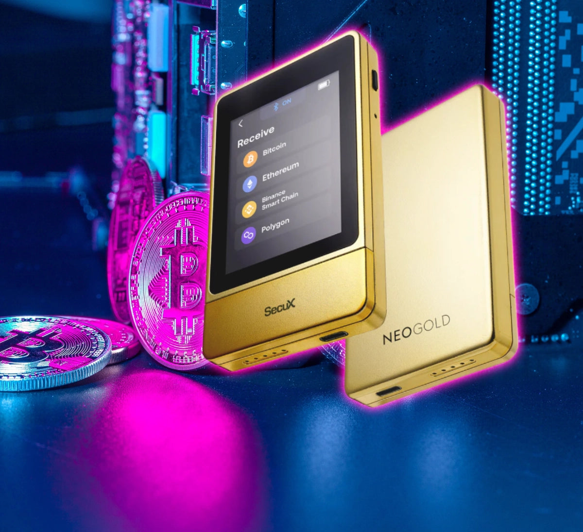 „SecuX Neo Gold Hardware Wallet – Sicheres und elegantes Krypto-Wallet in goldener Ausführung für maximale Sicherheit und einfache Verwaltung von Kryptowährungen.“