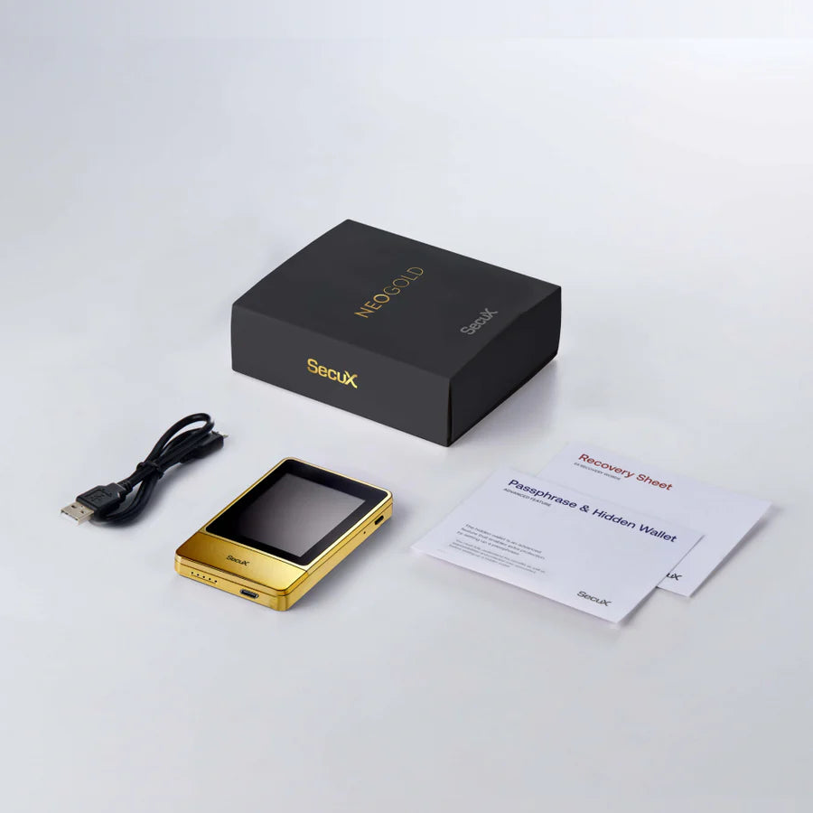 „SecuX Neo Gold – Ultrasicheres Hardware-Wallet im stilvollen Gold-Design, perfekt für Krypto-Enthusiasten, die Wert auf Sicherheit und Ästhetik legen.“