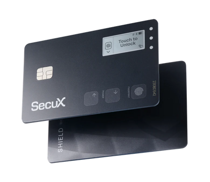 Steelwallet &amp; Hardwarewallet „Biometrisches Sicherheits-Bundle: The Golden Seed &amp; SecuX Shield BIO mit Fingerabdruckschutz“