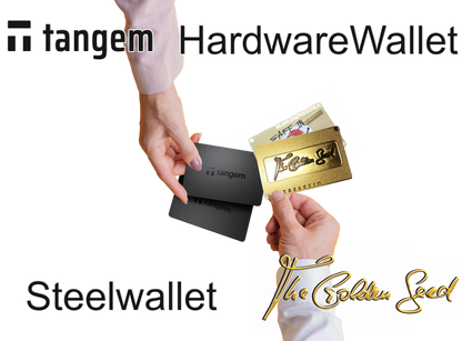 Steelwallet &amp; Hardwarewallet „Krypto Einsteiger-Bundle: The Golden Seed &amp; Tangem Wallet 2er Pack im Set“