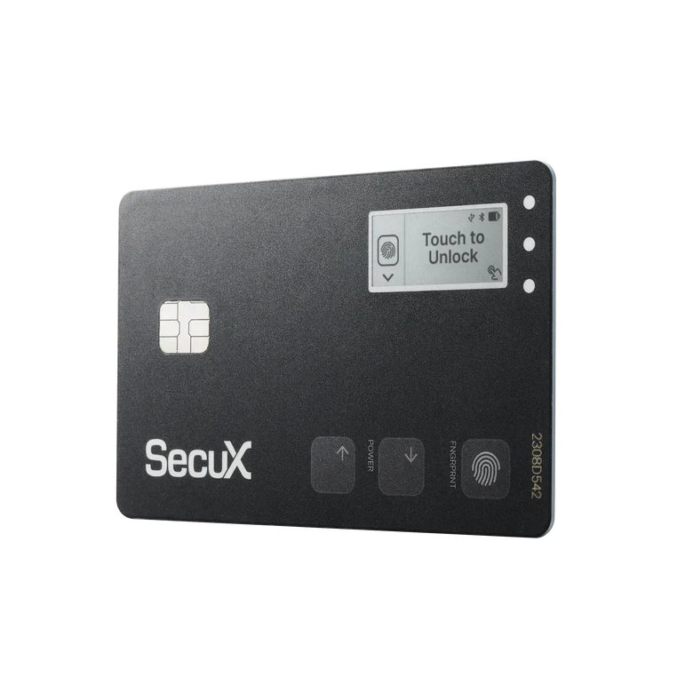 Steelwallet &amp; Hardwarewallet „Biometrisches Sicherheits-Bundle: The Golden Seed &amp; SecuX Shield BIO mit Fingerabdruckschutz“