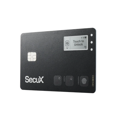 Steelwallet &amp; Hardwarewallet „Biometrisches Sicherheits-Bundle: The Golden Seed &amp; SecuX Shield BIO mit Fingerabdruckschutz“