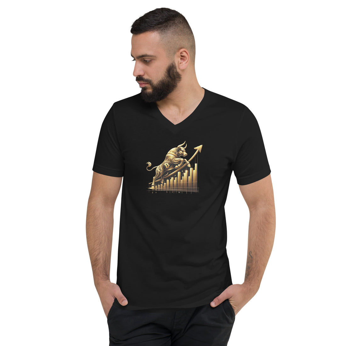 Kurzärmeliges Unisex-T-Shirt mit V-Ausschnitt