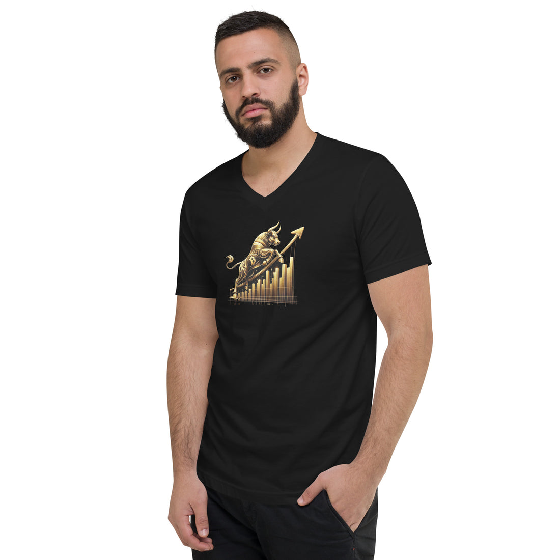 Kurzärmeliges Unisex-T-Shirt mit V-Ausschnitt