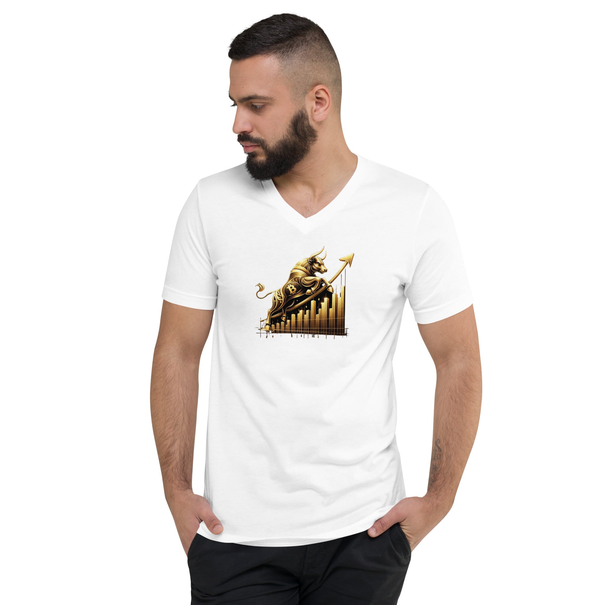 Kurzärmeliges Unisex-T-Shirt mit V-Ausschnitt