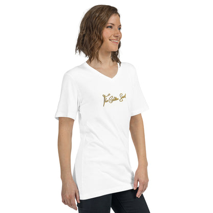 Kurzärmeliges Unisex-T-Shirt mit V-Ausschnitt